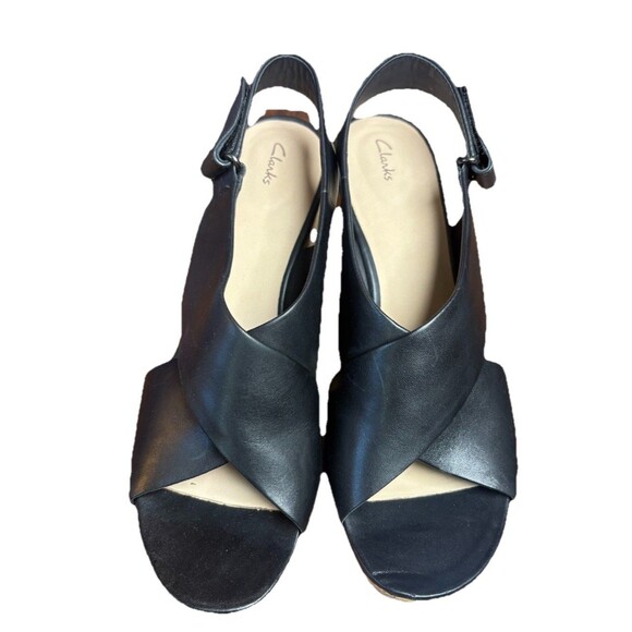 Clarks Maritsa Lara Wedge Sandal Women’s US Size 11 W Black Leather - Picture 14 of 14